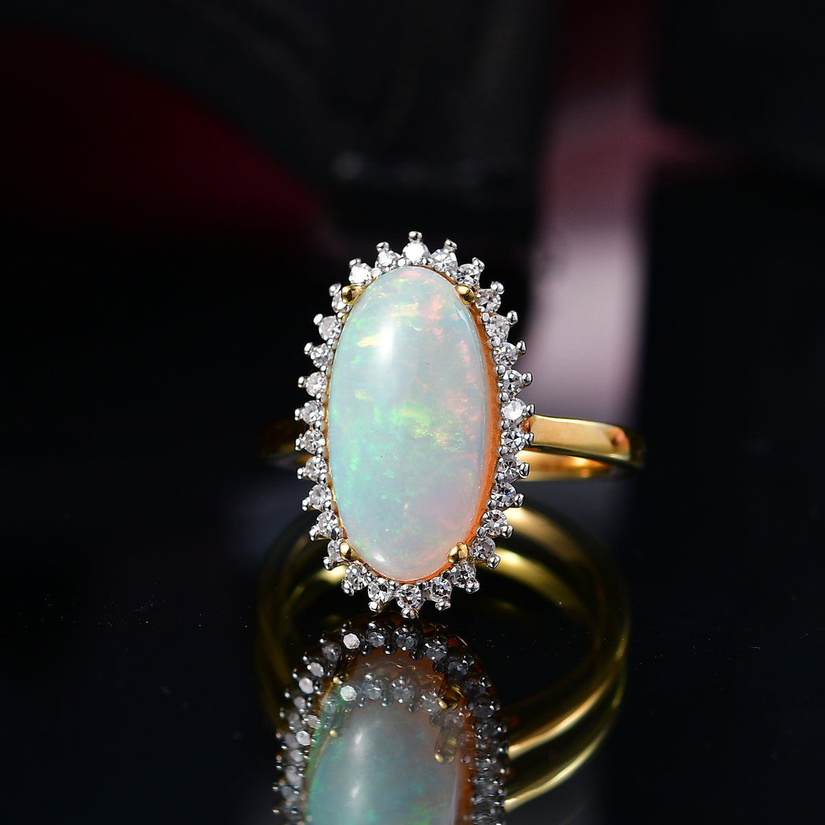 LUXURIANT Ethiopian Opal, Lab Grown Diamond Halo Ring in 18K Vermeil Yellow Gold Plated Sterling Silver 3.34 Ct. V32529846 3