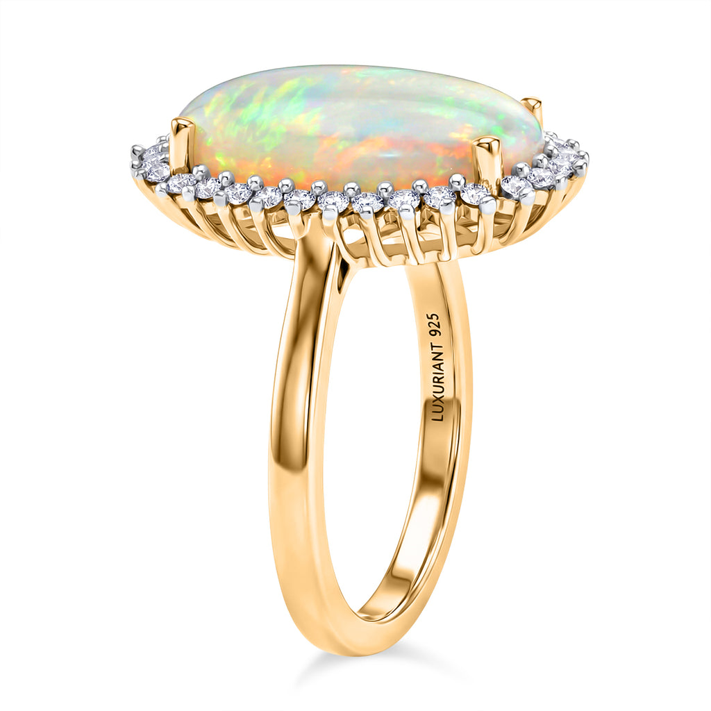 Ethiopian Opal & Luxuriant SI-G/H Lab Grown Diamond Halo Ring in 18K Vermeil Yellow Gold Plated Sterling Silver 3.34 Ct._8482908_3