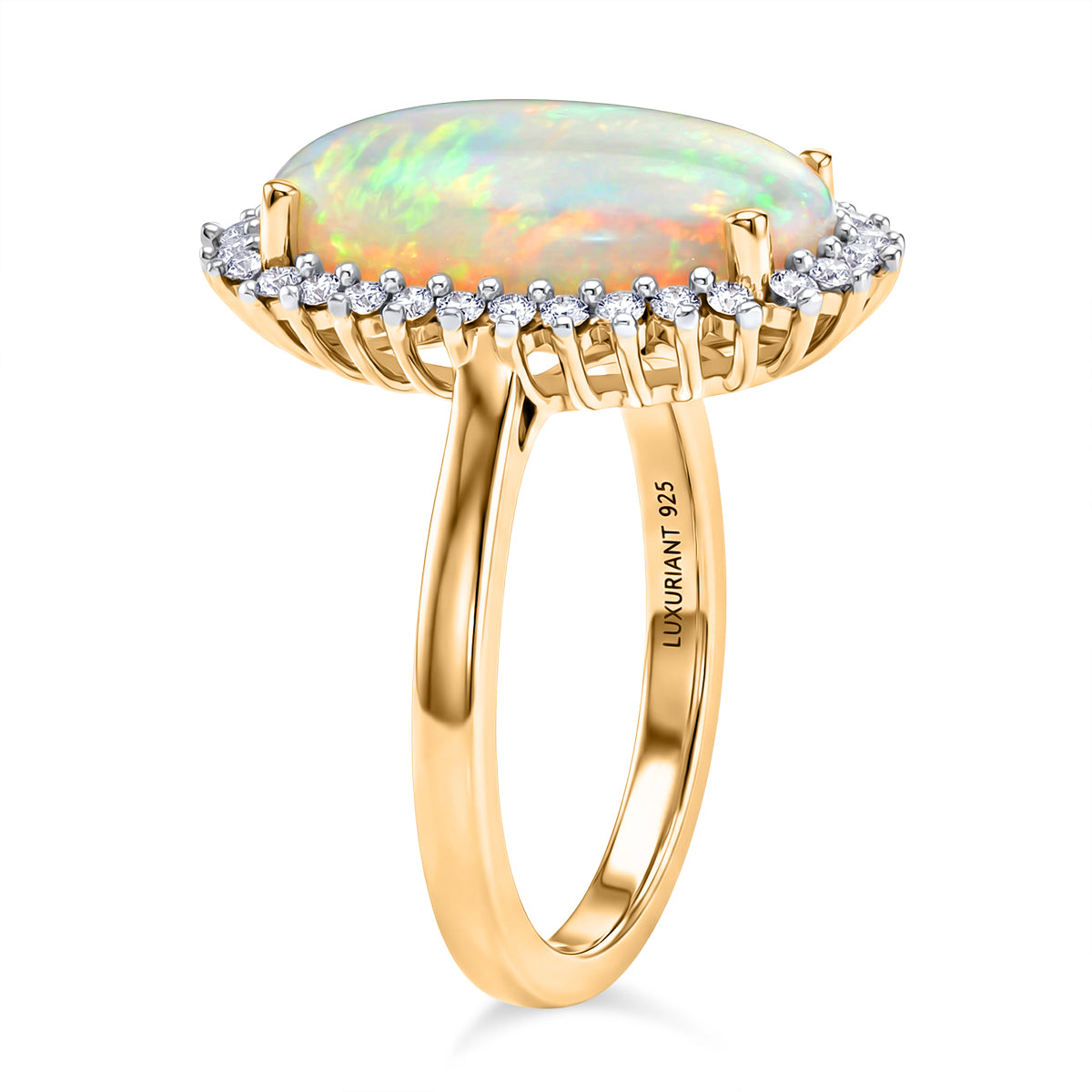 LUXURIANT Ethiopian Opal, Lab Grown Diamond Halo Ring in 18K Vermeil Yellow Gold Plated Sterling Silver 3.34 Ct. V32529846 4