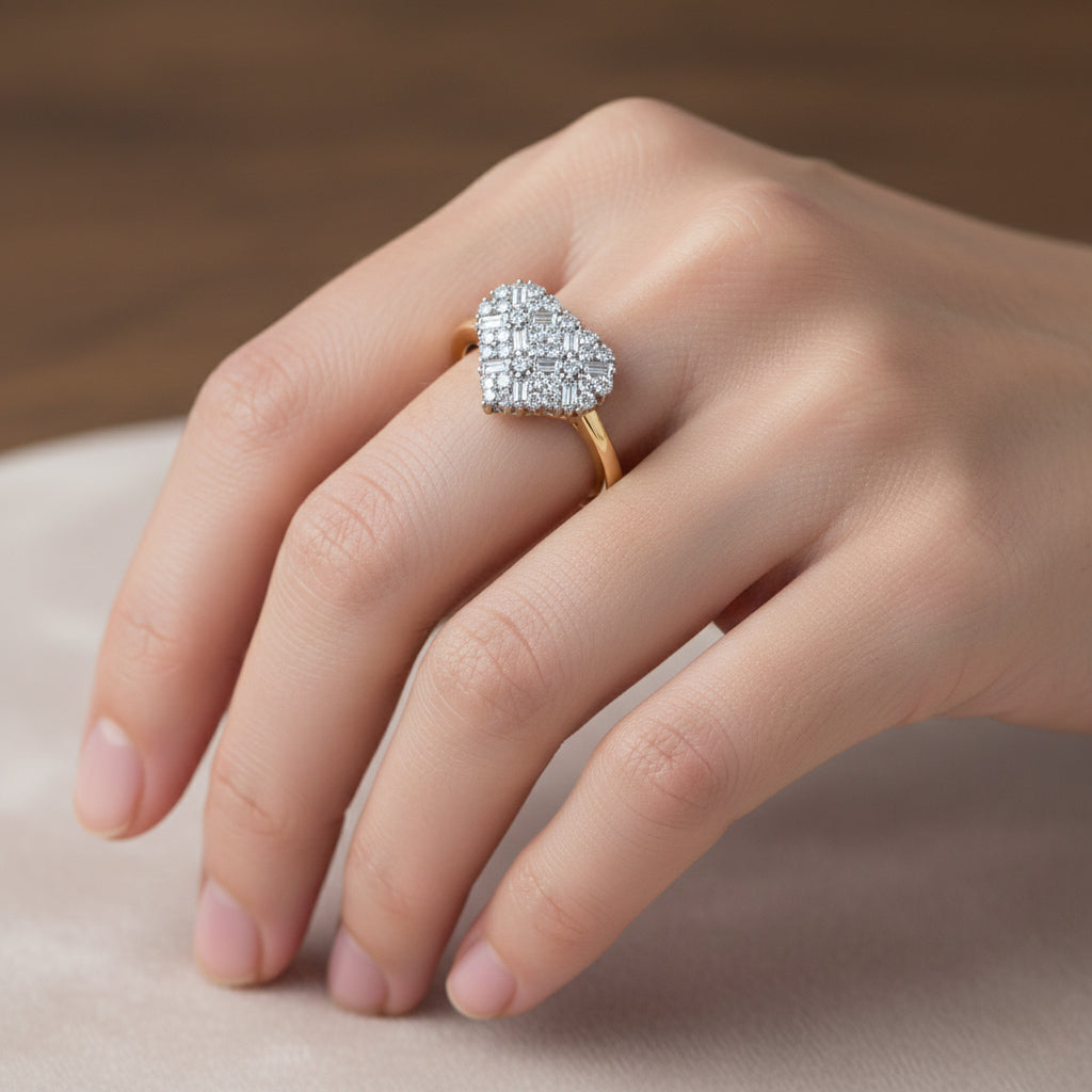 LUXURIANT Lab Grown Diamond Cluster Heart Ring in 18K Vermeil Yellow Gold Over Sterling Silver (SI-GH) 8482945 2
