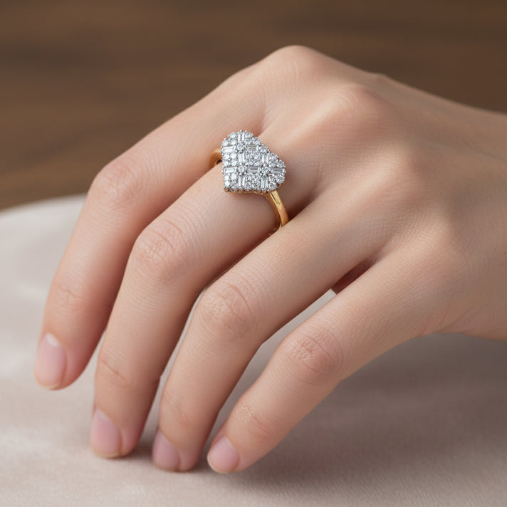 LUXURIANT Lab Grown Diamond Cluster Heart Ring in 18K Vermeil Yellow Gold Over Sterling Silver (SI-GH) 8482945 2