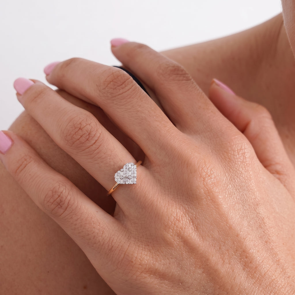 Luxuriant - Lab Grown Diamond (SI/G-H) Cluster Heart Ring in 18K Vermeil Yellow Gold Plated Sterling Silver_8482975_1