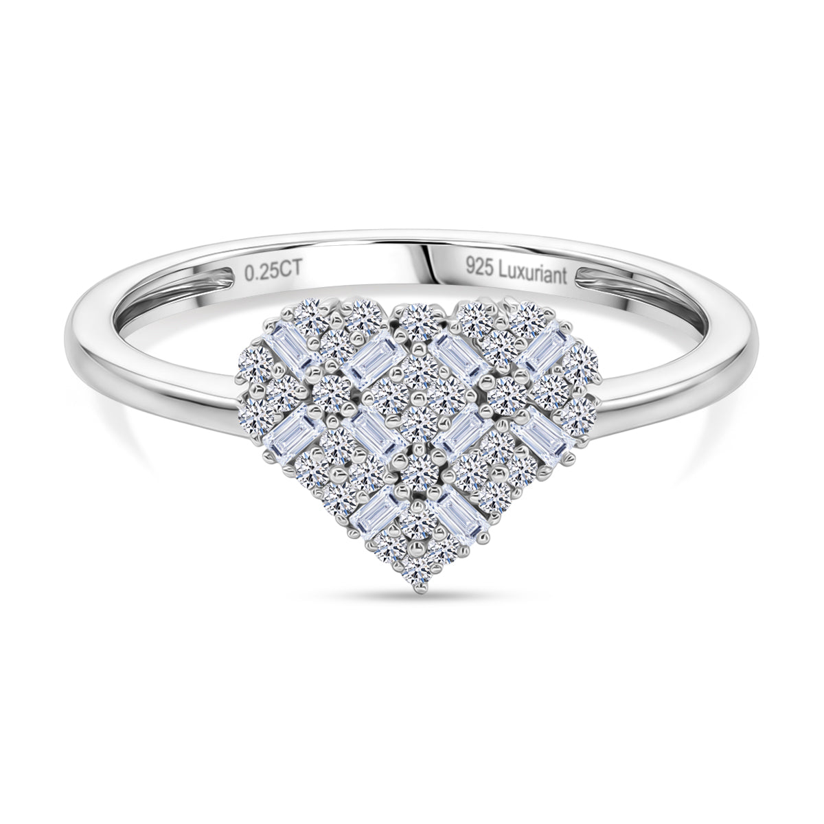 LUXURIANT Lab Grown Diamond Cluster Heart Ring in Rhodium Overlay Sterling Silver (SI-GH) V32682035 0
