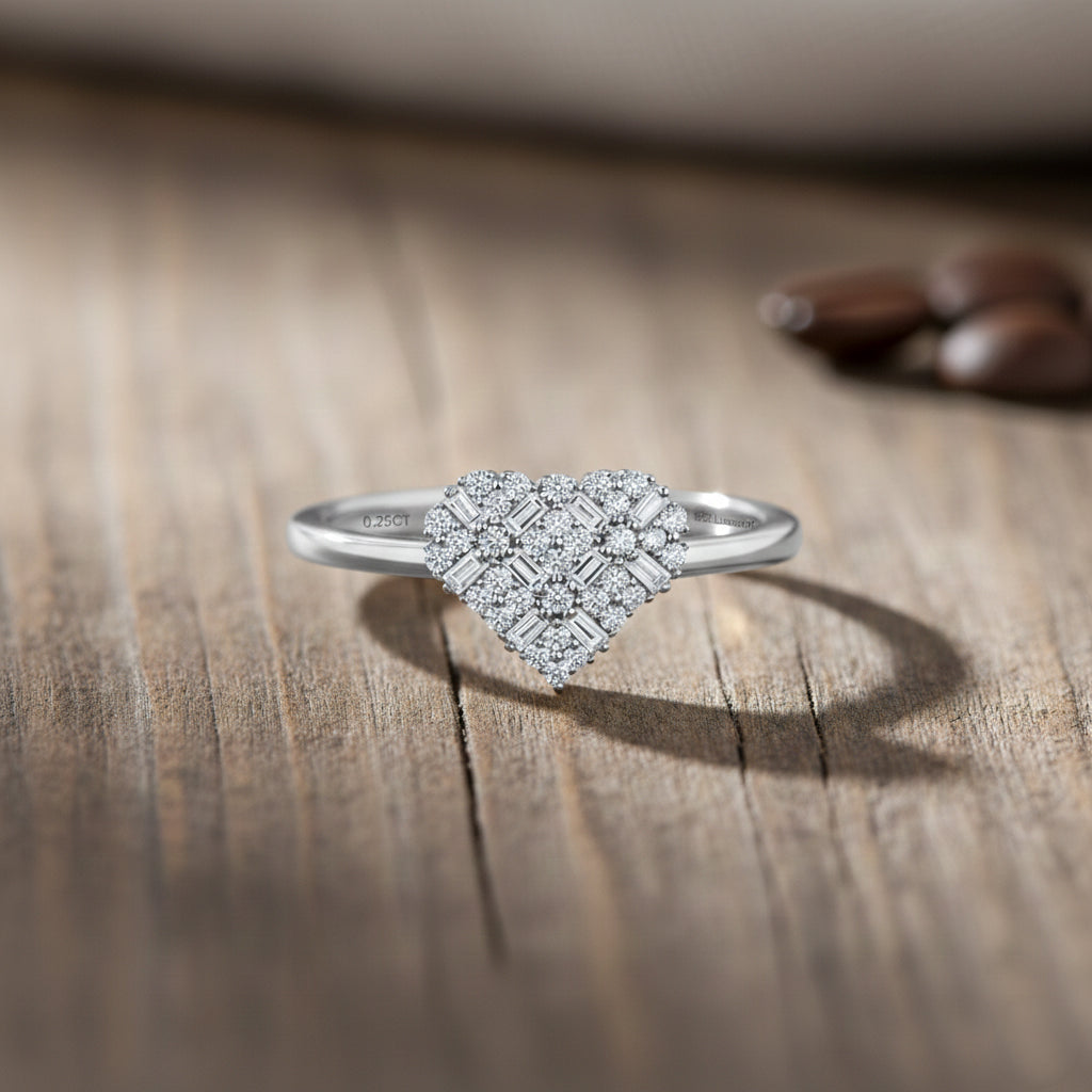 Luxuriant - Lab Grown Diamond (SI/G-H) Cluster Heart Ring in Rhodium Overlay Sterling Silver_8482989_2