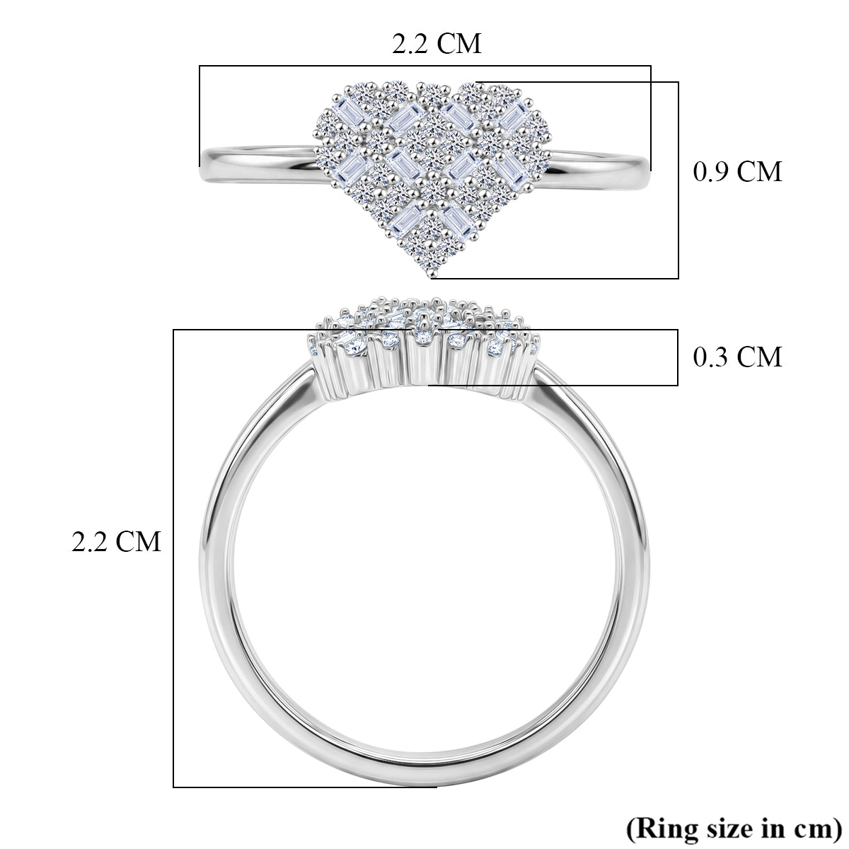 LUXURIANT Lab Grown Diamond Cluster Heart Ring in Rhodium Overlay Sterling Silver (SI-GH) V32682035 6