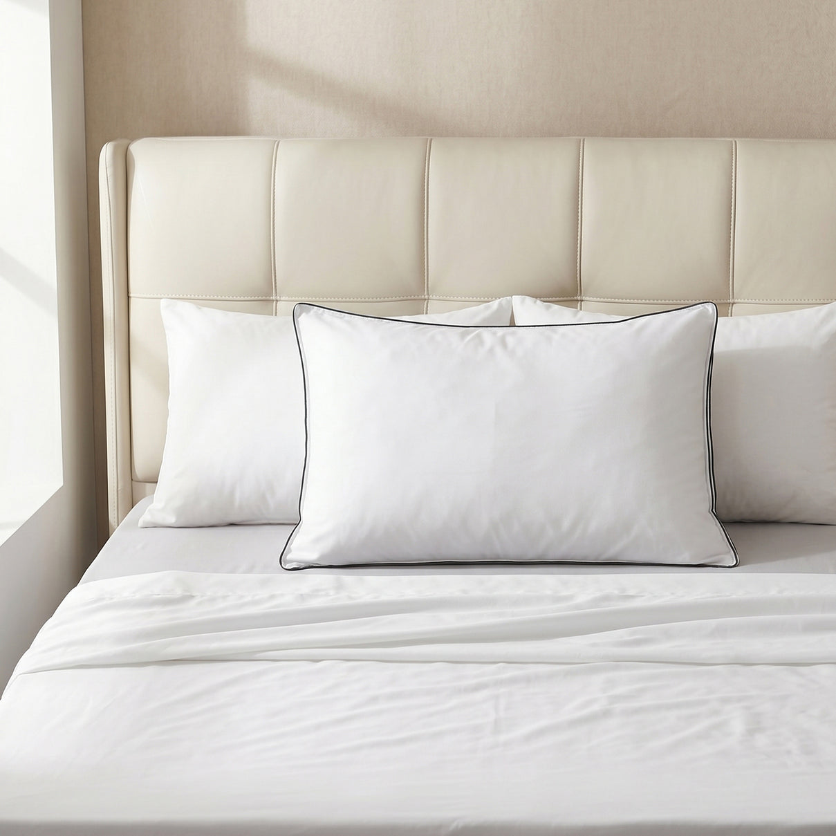 Livmore Hotel Quality Super Soft Pillow Enhancer Fillled with Faux Down (Size 50x75 cm - White with Silver Piping 8483079 2