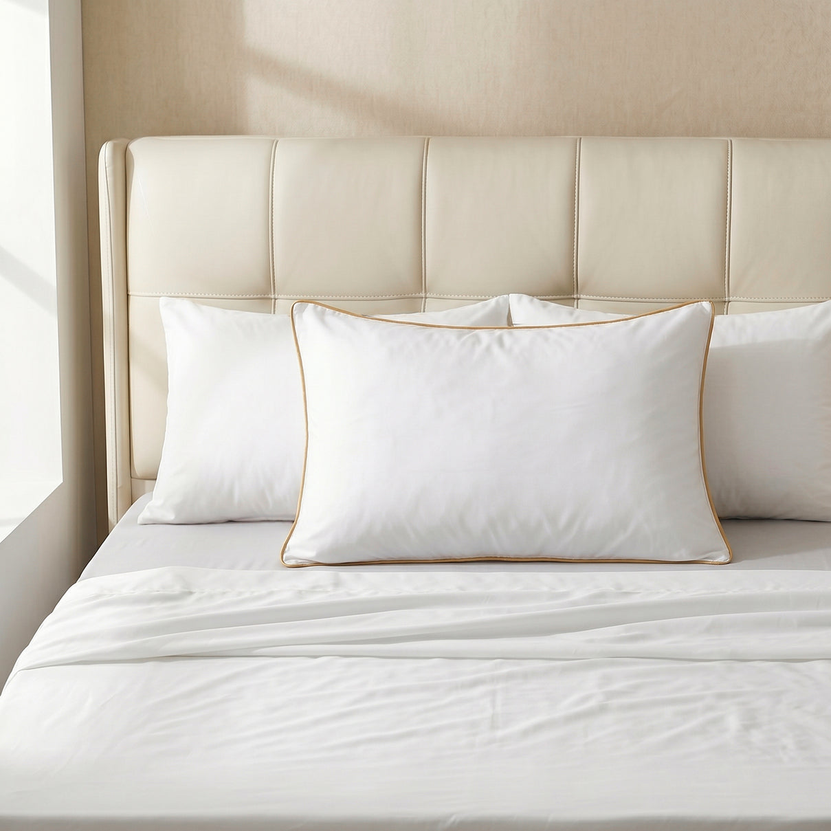 Livmore Hotel Quality Super Soft Pillow Enhancer Filled with Faux Down (Size 50x75 cm) - White with Gold Piping V32513940 3