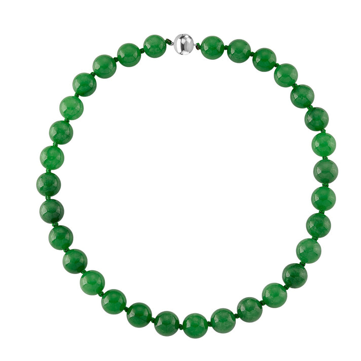 D'Joy Enhanced Green Jade Hand Knotted Beads Necklace (Size - 20) in Rhodium Overlay Sterling Silver with Magnetic Lock 300.00 Ct. 8483152 1