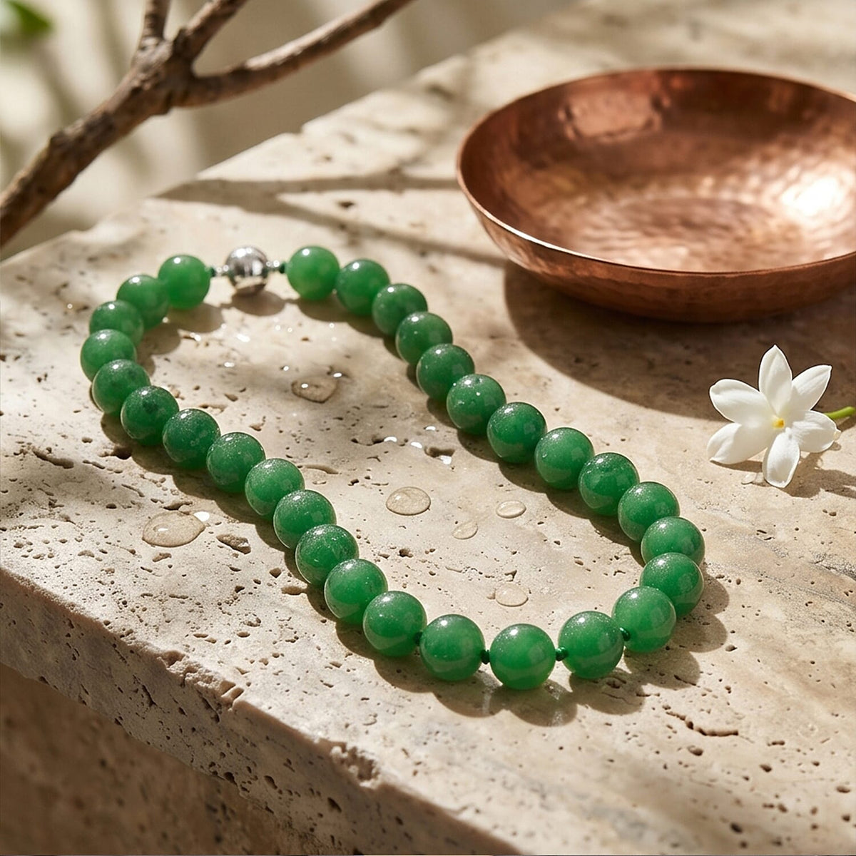 D'Joy Enhanced Green Jade Hand Knotted Beads Necklace (Size - 20) in Rhodium Overlay Sterling Silver with Magnetic Lock 300.00 Ct. V32658201 4