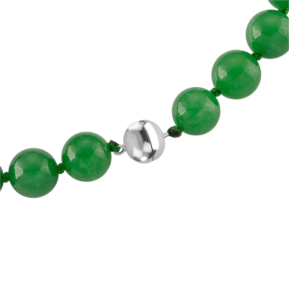 D'Joy Enhanced Green Jade Hand Knotted Beads Necklace (Size - 20) in Rhodium Overlay Sterling Silver with Magnetic Lock 300.00 Ct. V32658201 5