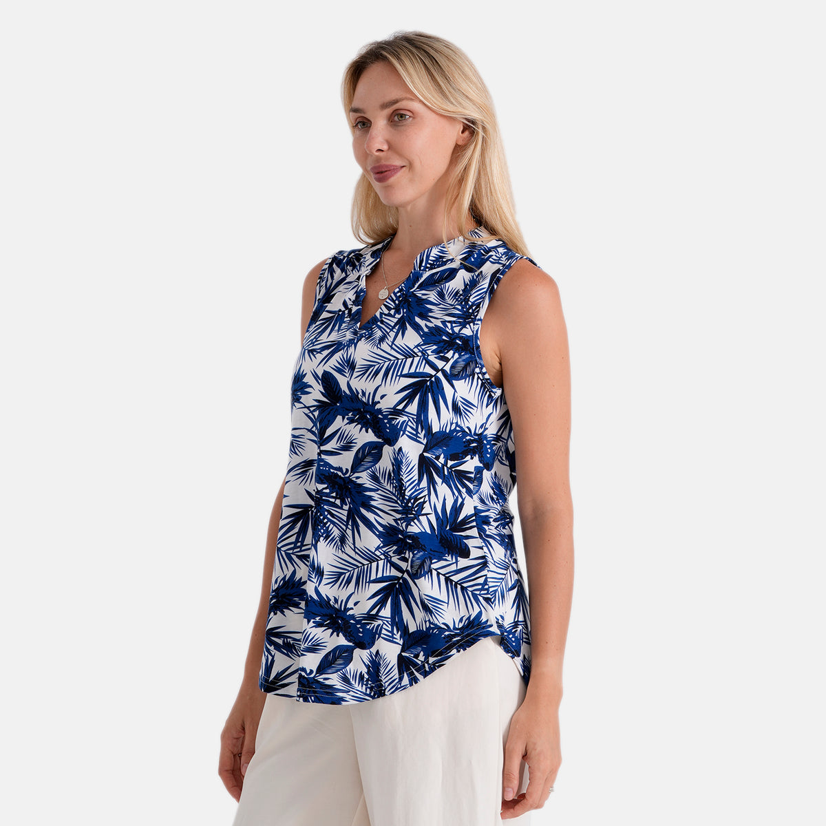 &amp; Maisi Printed Relax Fit Sleeveless Blouse (Size L, 16-18) - Dark Blue And White V32693025 4