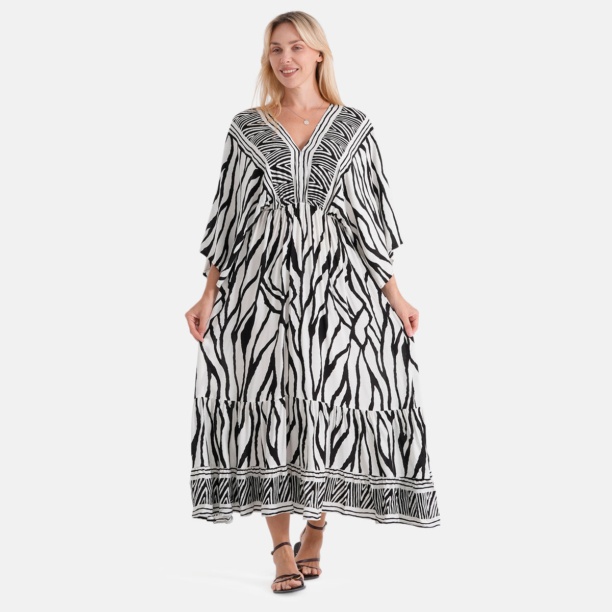 La Marey Mixed Print Elastic Waist Maxi Dress (One Size) - Black &amp; White V32601723 5