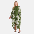 La Marey Print Kaftan (One Size, 8-22) - Forest Green & White_8483280