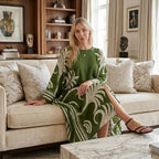 La Marey Print Kaftan (One Size, 8-22) - Forest Green & White_8483280_1