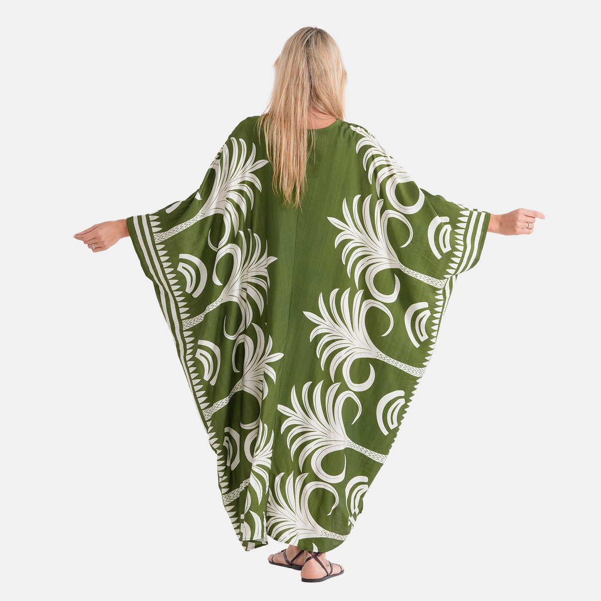La Marey Print Kaftan (One Size, 8-22) - Forest Green &amp; White 8483280 3