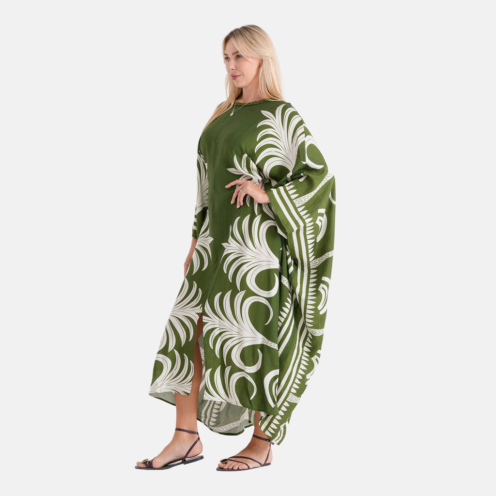 La Marey Print Kaftan (One Size, 8-22) - Forest Green & White_8483280_3