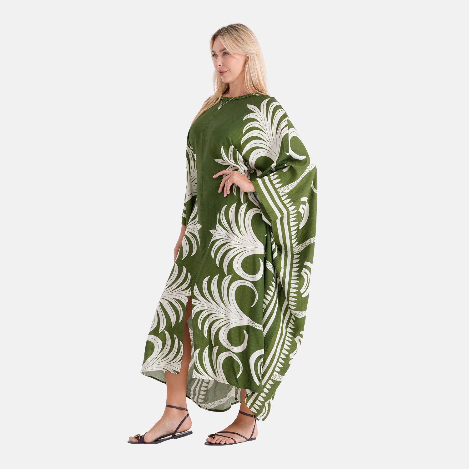La Marey Print Kaftan (One Size, 8-22) - Forest Green &amp; White 8483280 4