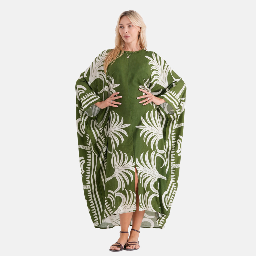 La Marey Print Kaftan (One Size, 8-22) - Forest Green & White_8483280_4