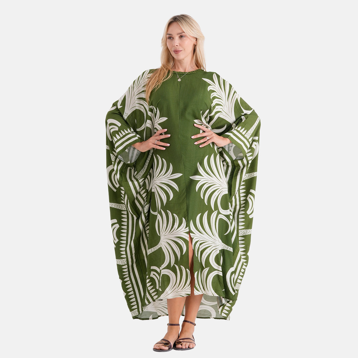 La Marey Print Kaftan (One Size, 8-22) - Forest Green &amp; White 8483280 5