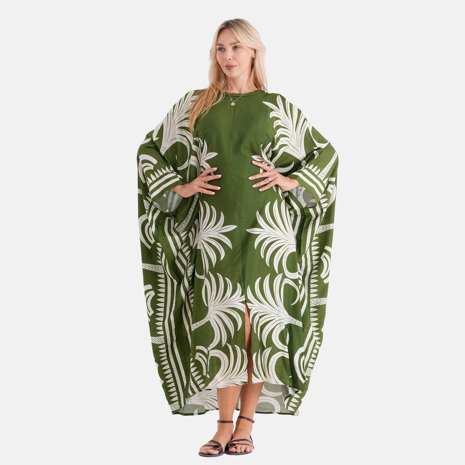 La Marey Print Kaftan (One Size, 8-22) - Forest Green &amp; White 8483280 5