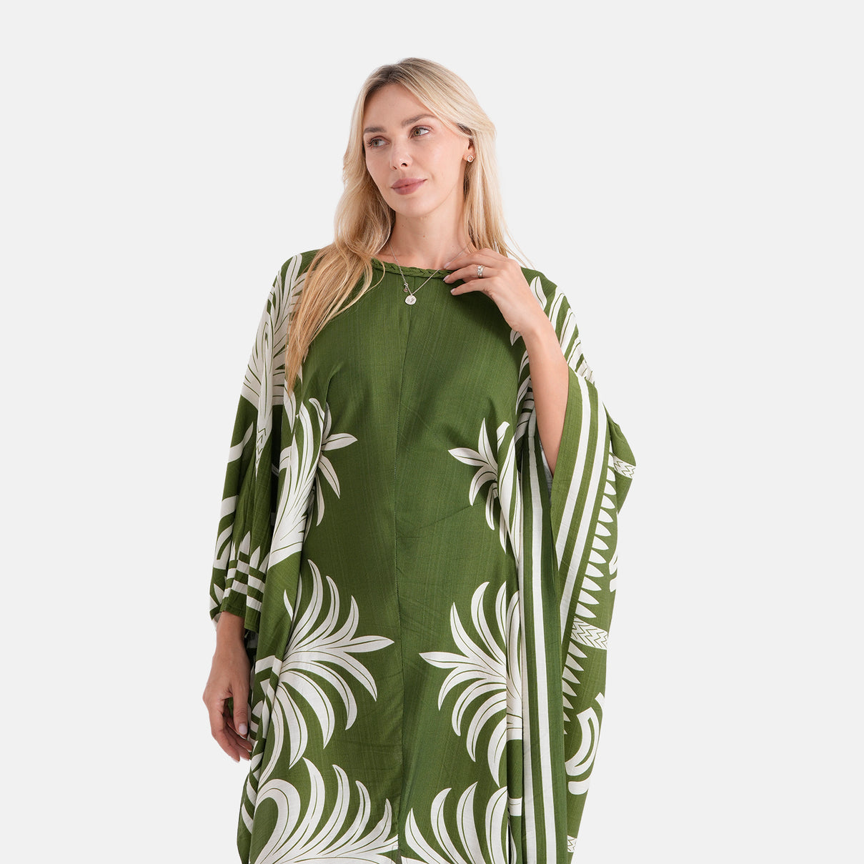 La Marey Print Kaftan (One Size, 8-22) - Forest Green &amp; White 8483280 6