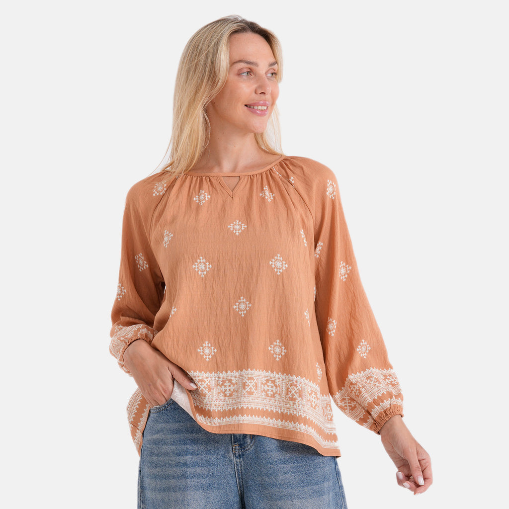 La Marey Placement Print Blouse (Size L/XL, 16 To 22) - Sandy Brown_8483495