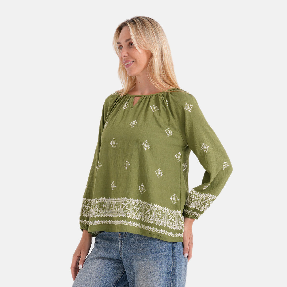 La Marey Placement Print Blouse (Size S/M, 8 To 14) - Olive Green V32605018 4