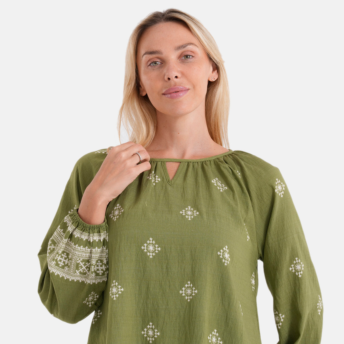 La Marey Placement Print Blouse (Size S/M, 8 To 14) - Olive Green V32605018 5