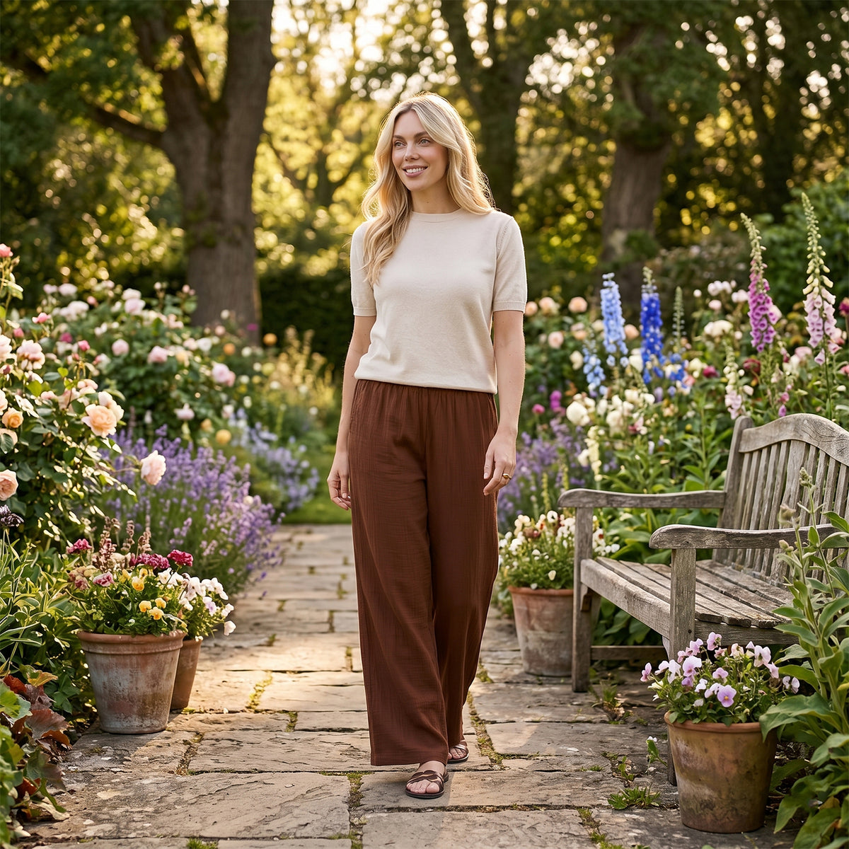 La Marey Women's Relaxed Fit Wide-Leg Trousers (Size - S/M, 8-14) - Brown V32614617 2