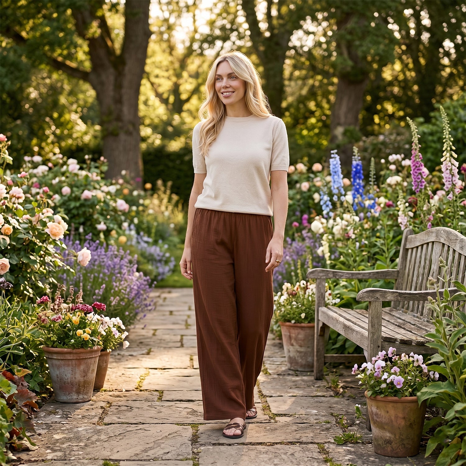 La Marey Women's Relaxed Fit Wide-Leg Trousers (Size - L-XL, 16-22) - Brown 8483878 2