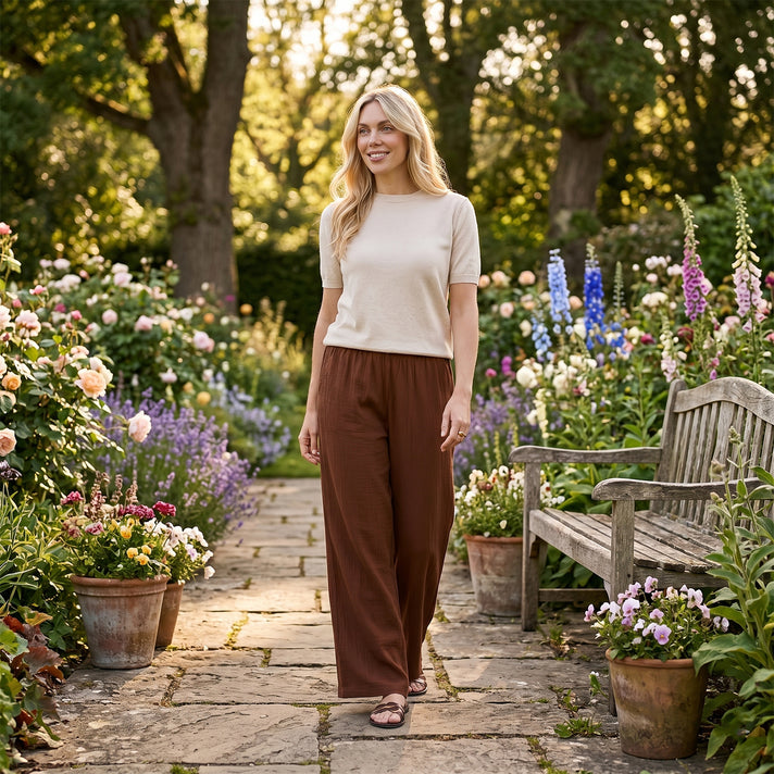 La Marey Women's Relaxed Fit Wide-Leg Trousers (Size - L-XL, 16-22) - Brown 8483878 2