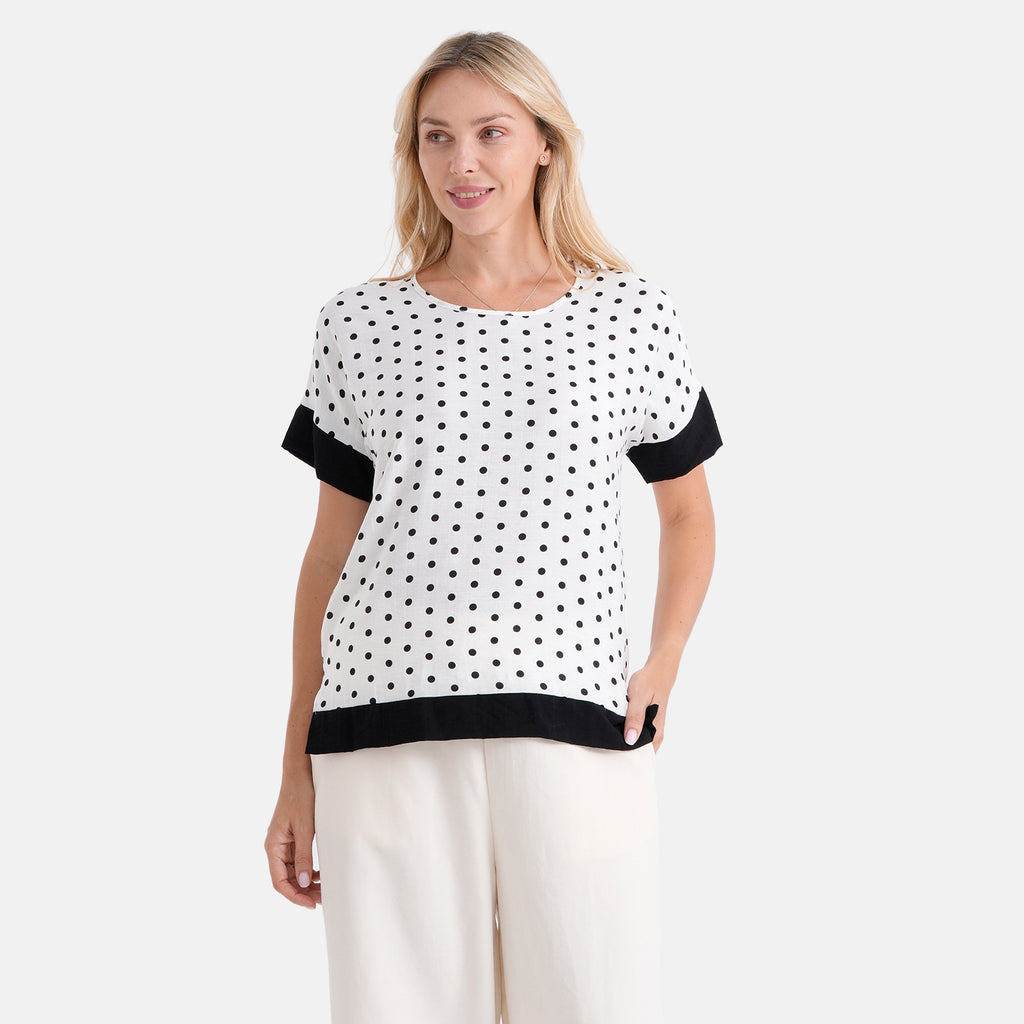 La Marey Womens Polka Dot Short Sleeve Blouse (Size S/M, 8-14) - White & Black_8483906