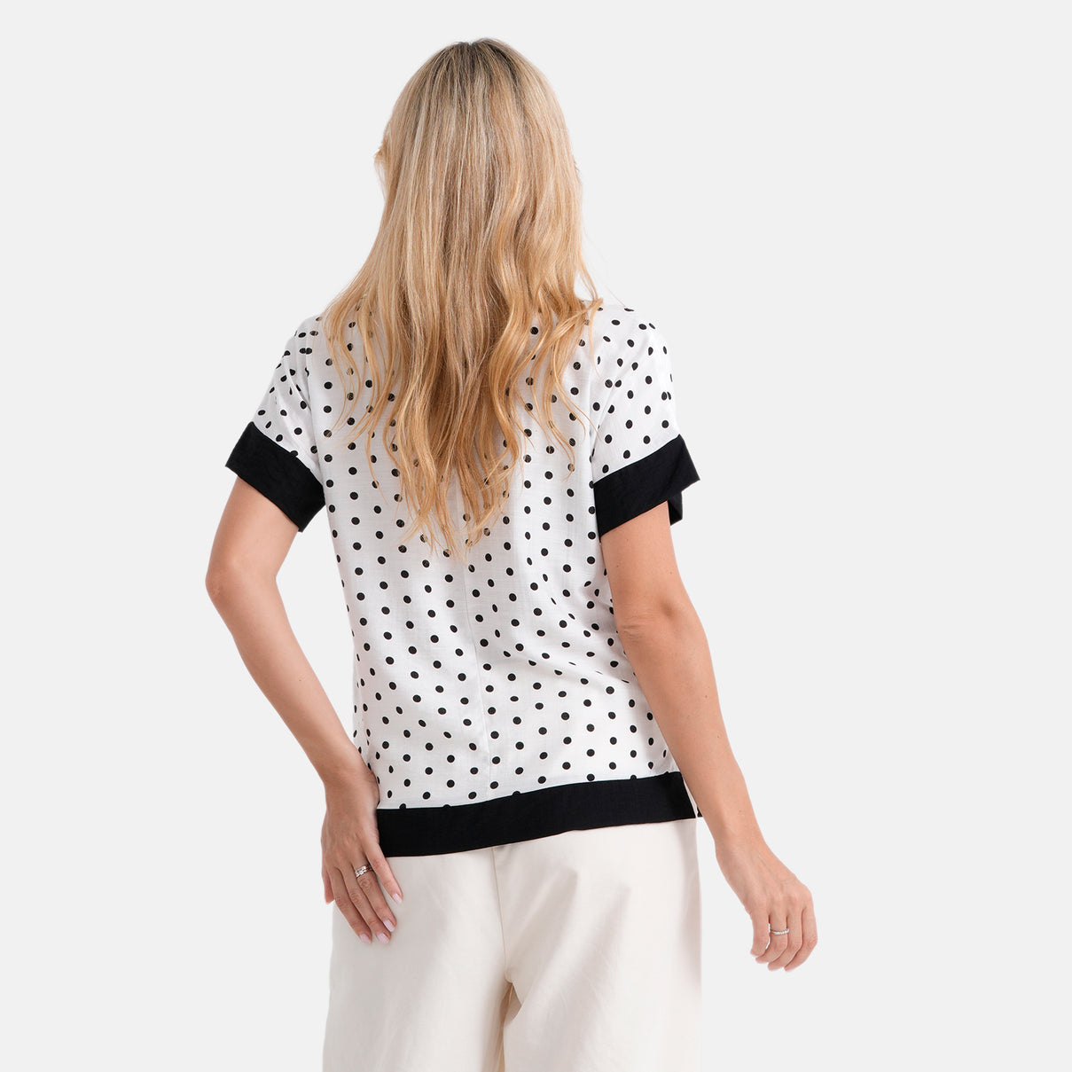 La Marey Womens Polka Dot Short Sleeve Blouse (Size S/M, 8-14) - White &amp; Black V32529567 3