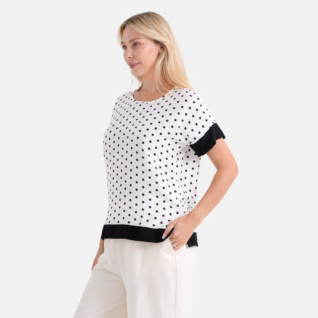 La Marey Womens Polka Dot Short Sleeve Blouse (Size S/M, 8-14) - White & Black_8483906_3