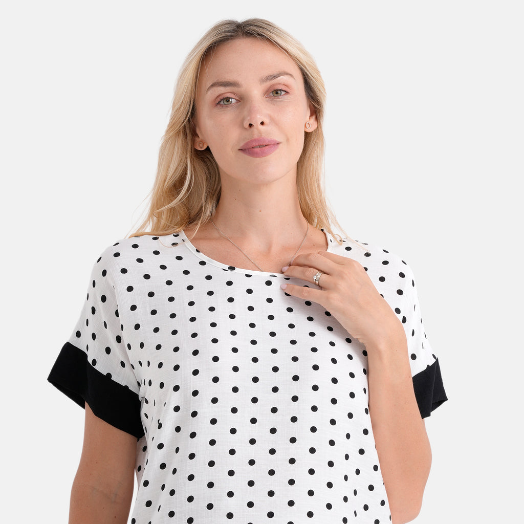 La Marey Womens Polka Dot Short Sleeve Blouse (Size S/M, 8-14) - White & Black_8483906_4
