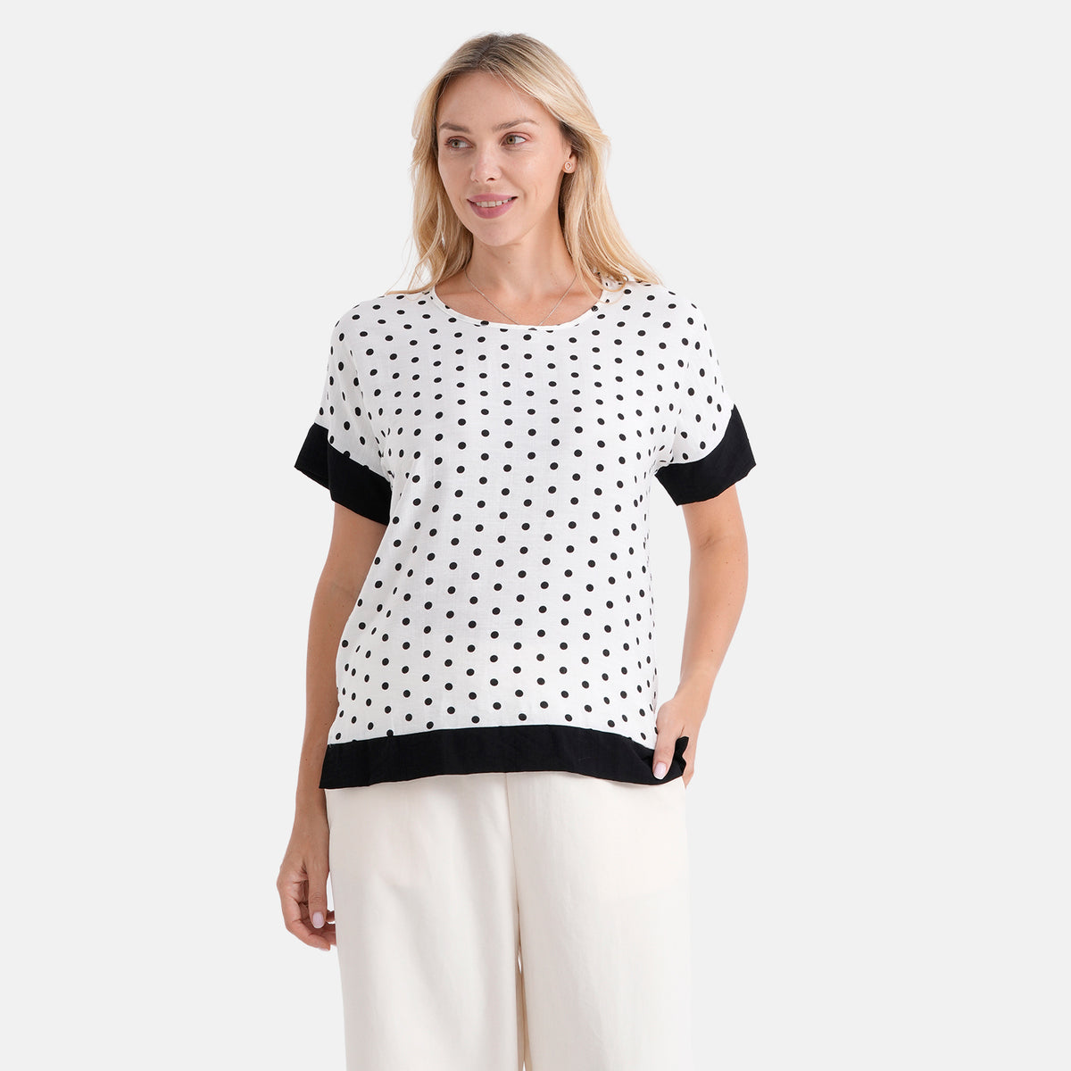 La Marey Womens Polka Dot Short Sleeve Blouse (Size L/XL, 16-22) - White &amp; Black V32606387 0