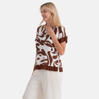 La Marey Womens Printed Short Sleeve Blouse (Size L/XL, 16-22) - White & Brown_8483909_3