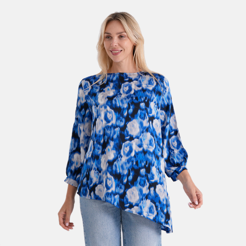 La Marey Asymmetrical Hem Printed Blouse (Size L/XL, 16 To 22) - Blue_8483934