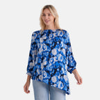 La Marey Asymmetrical Hem Printed Blouse (Size L/XL, 16 To 22) - Blue_8483934