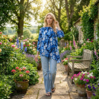 La Marey Asymmetrical Hem Printed Blouse (Size L/XL, 16 To 22) - Blue_8483934_1