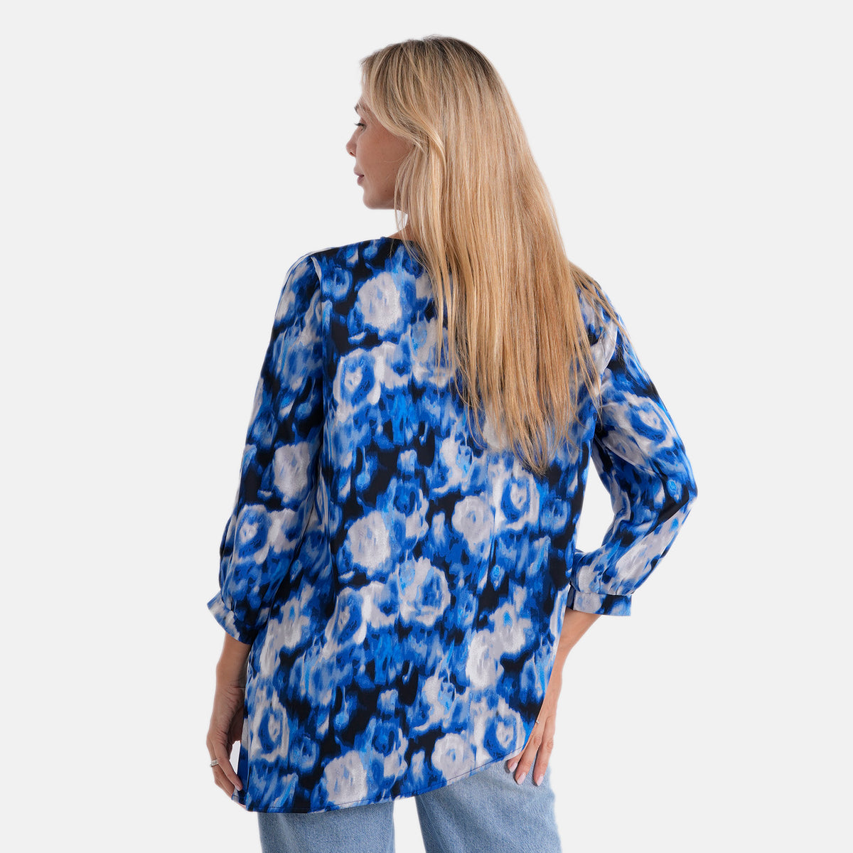 La Marey Asymmetrical Hem Printed Blouse (Size L/XL, 16 To 22) - Blue V32566498 3