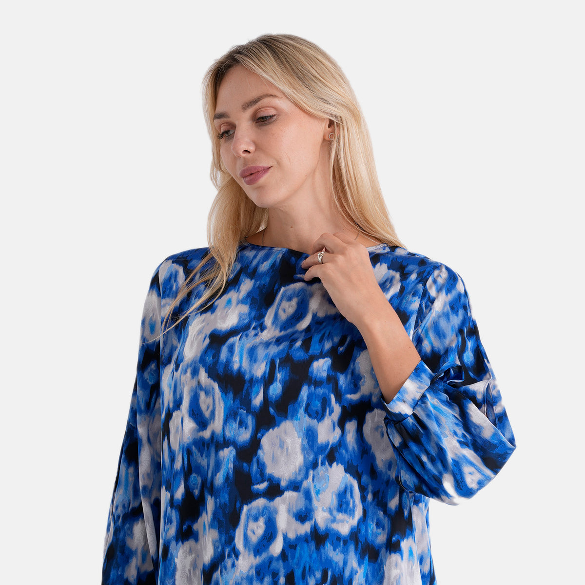 La Marey Asymmetrical Hem Printed Blouse (Size L/XL, 16 To 22) - Blue V32566498 5