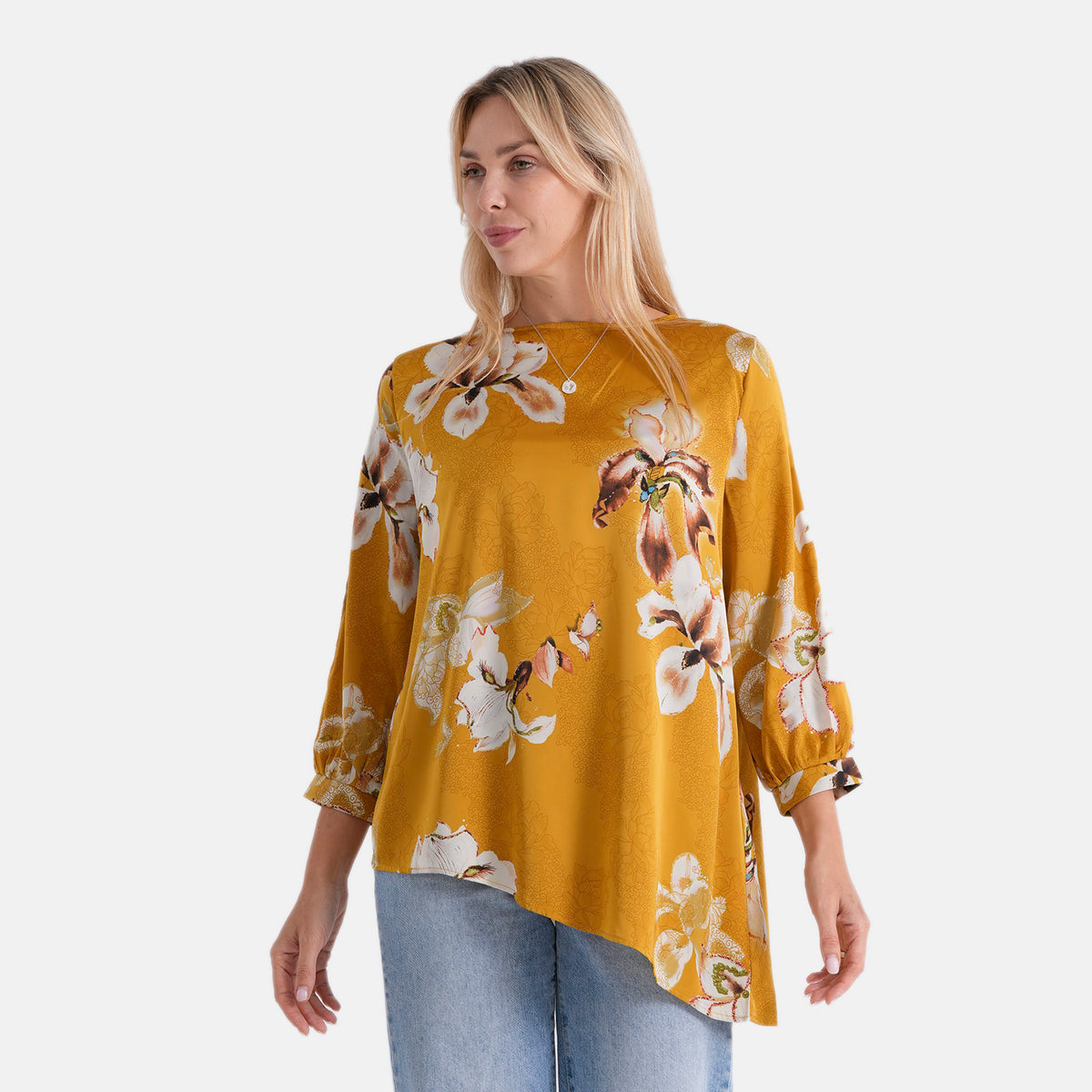 La Marey Asymmetrical Hem Printed Blouse (Size S/M, 8 To 14) - Goldenrod V32528027 0
