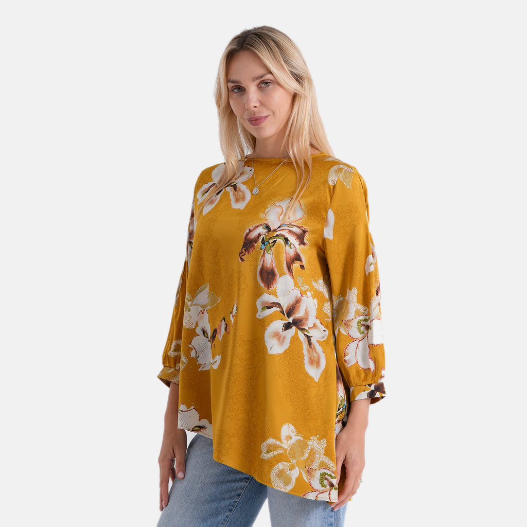 La Marey Asymmetrical Hem Printed Blouse (Size S/M, 8 To 14) - Goldenrod_8483935_3