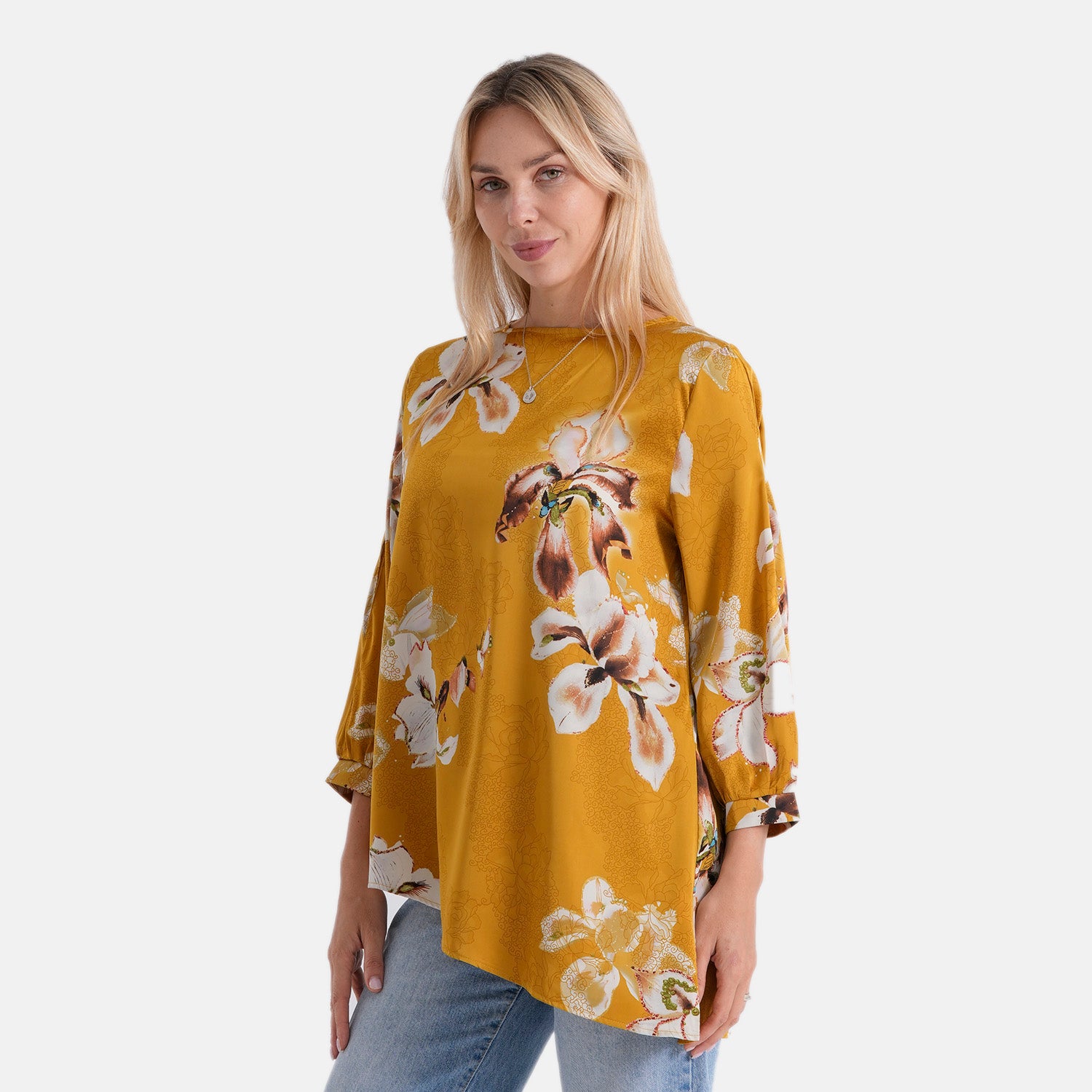 La Marey Asymmetrical Hem Printed Blouse (Size S/M, 8 To 14) - Goldenrod V32528027 4