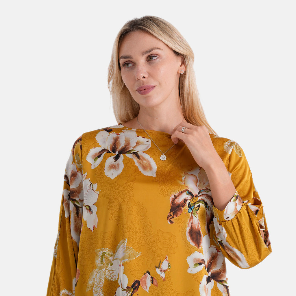 La Marey Asymmetrical Hem Printed Blouse (Size S/M, 8 To 14) - Goldenrod_8483935_4