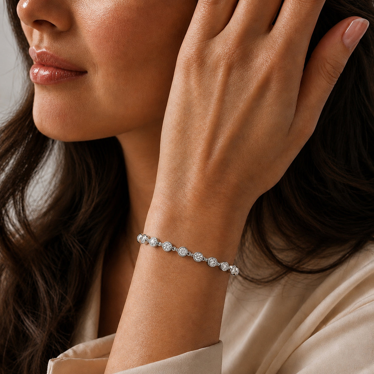 EverTrue Bezel-Set Round Natural White Diamond Tennis Bracelet (Size - 7.5) with Lobster Clasp in White V32520521 3