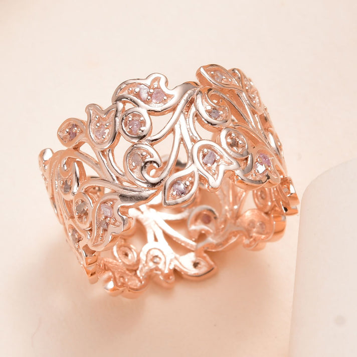 D'Joy Natural Pink Diamond Leafy Vine Ring in 18K Vermeil Rose Gold Plated Sterling Silver 8484454 2