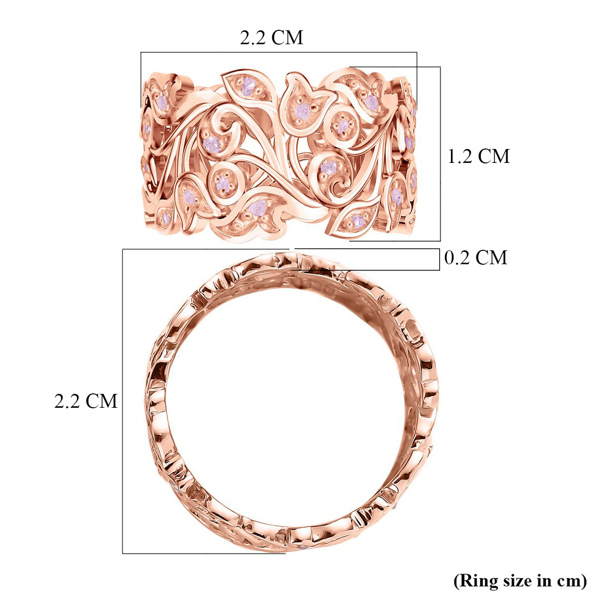 D'Joy Natural Pink Diamond Leafy Vine Ring in 18K Vermeil Rose Gold Plated Sterling Silver V32529000 6