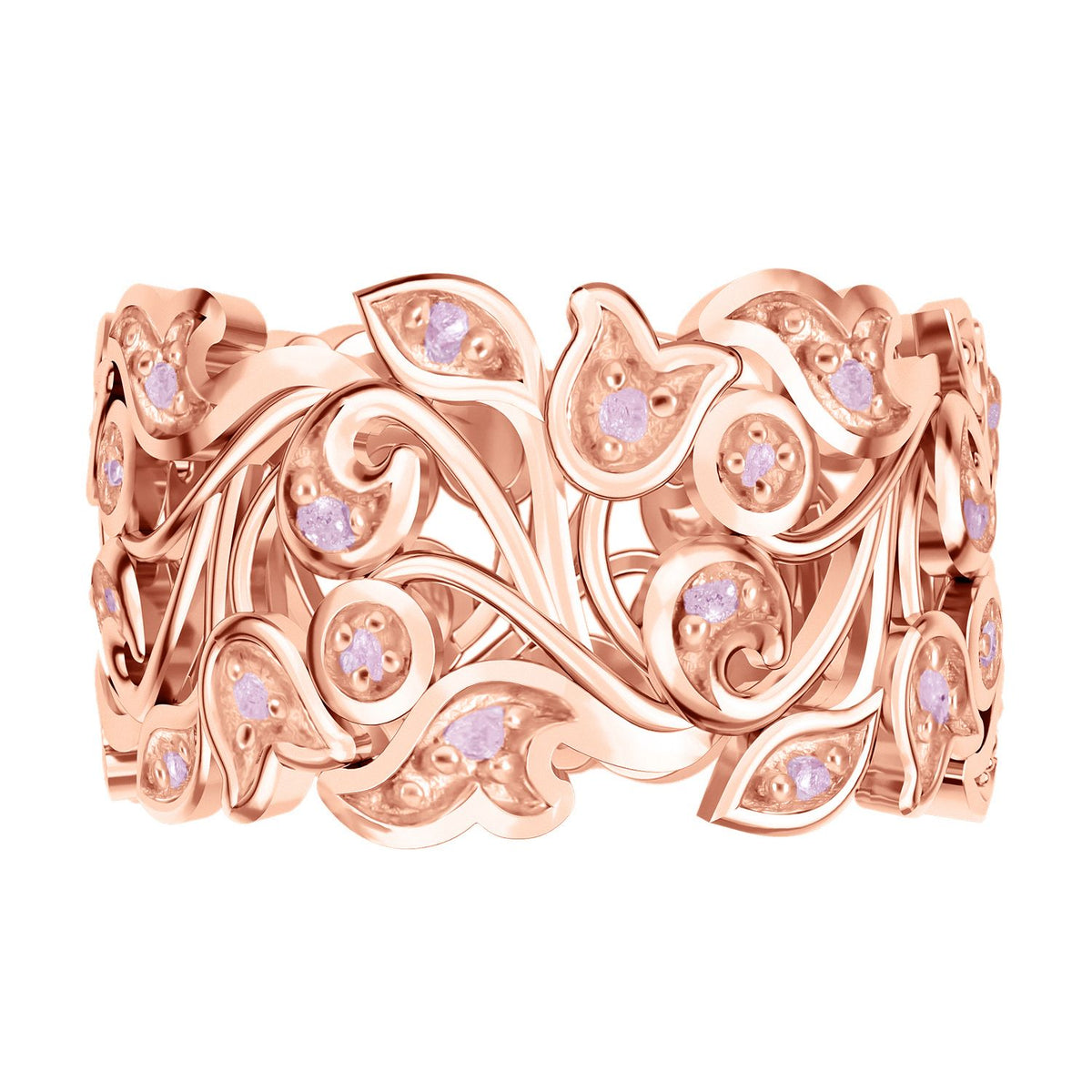D'Joy Natural Pink Diamond Leafy Vine Ring in 18K Vermeil Rose Gold Plated Sterling Silver V32519957 0